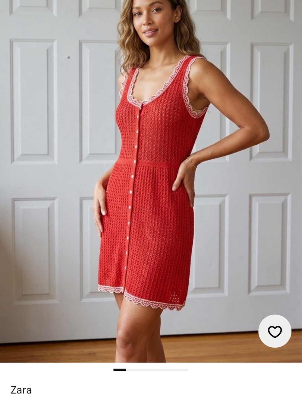 Zara Red Crochet Button-Front Mini Dress with Cream Lace